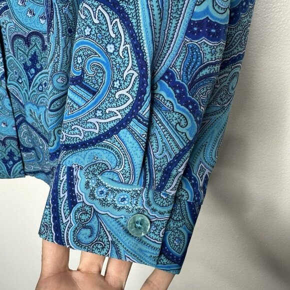 Susan Graver Button up Shirt Blue Paisley 1X Preppy - Picture 6 of 9